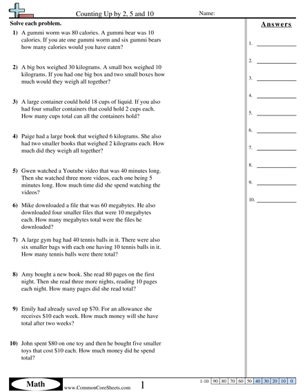 Counting Worksheets - Counting Up by 2, 5 and 10 worksheet